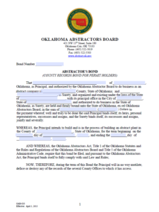 Oklahoma Abstractor (County Records Permit) Bond Form