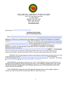 Oklahoma Abstractor (Title Agent) Bond Form