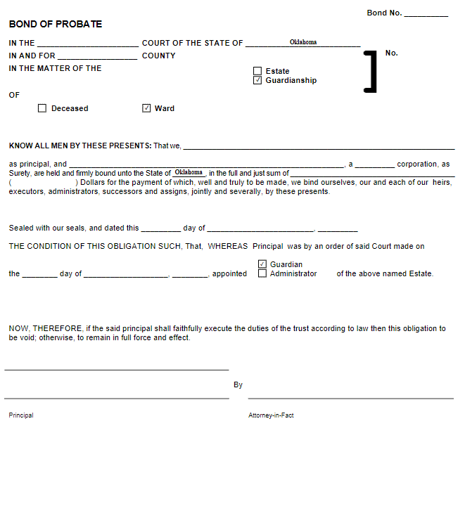 Oklahoma Guardian Bond Form