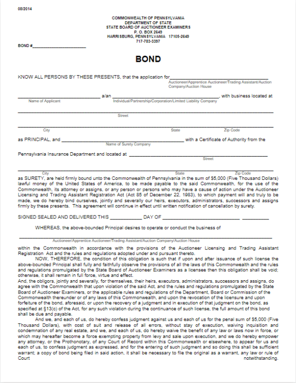 Pennsylvania Auctioneer Bond A Comprehensive Guide