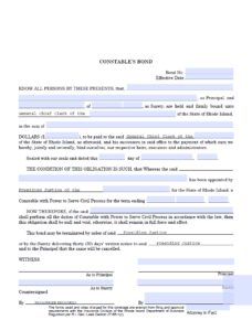 Rhode Island Constable Bond Form