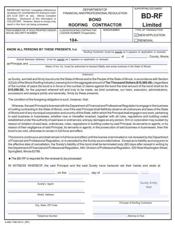 Illinois Roofing Contractor Bond Form