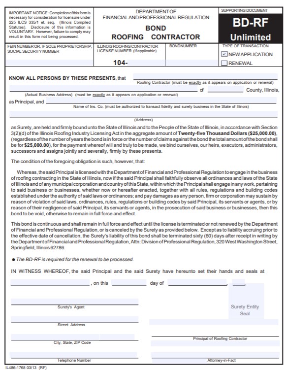 Illinois Roofing Contractor Bond Form