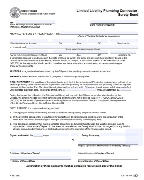 Illinois Plumbing Contractor Bond Form