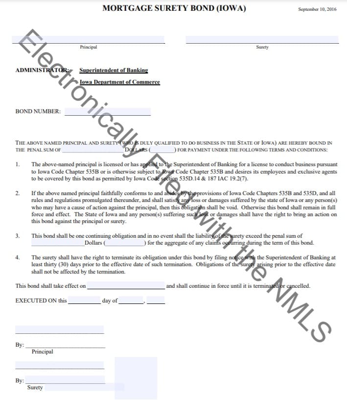 Iowa Mortgage Banker Bond Form