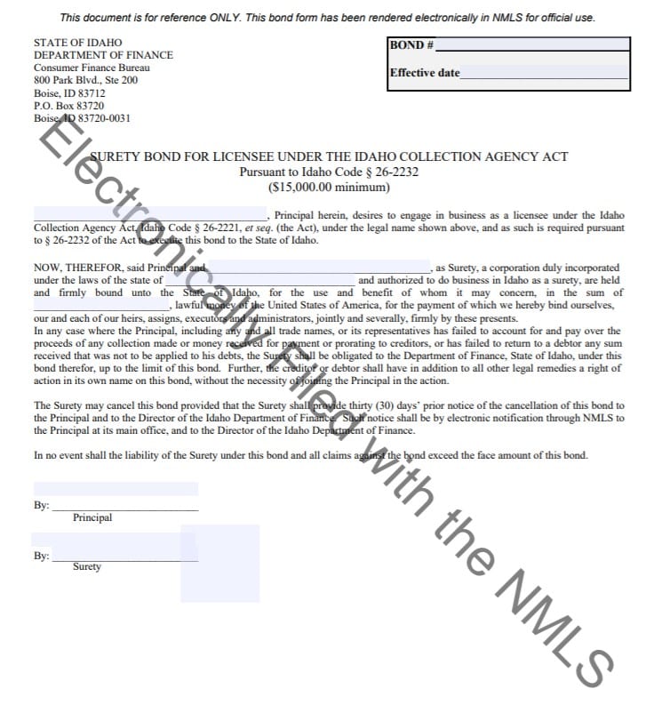 Idaho Collection Agency Bond Form