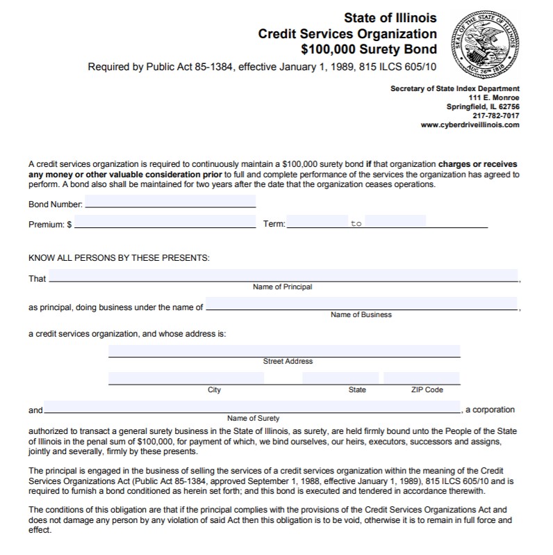 Illinois Credit Services Organization Bond Form