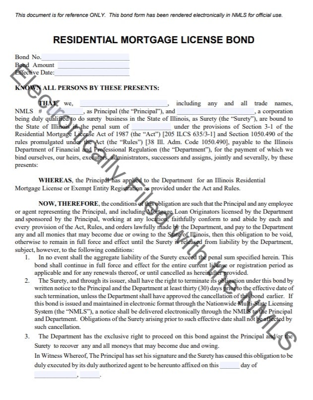 Illinois Residential Mortgage License Bond Form