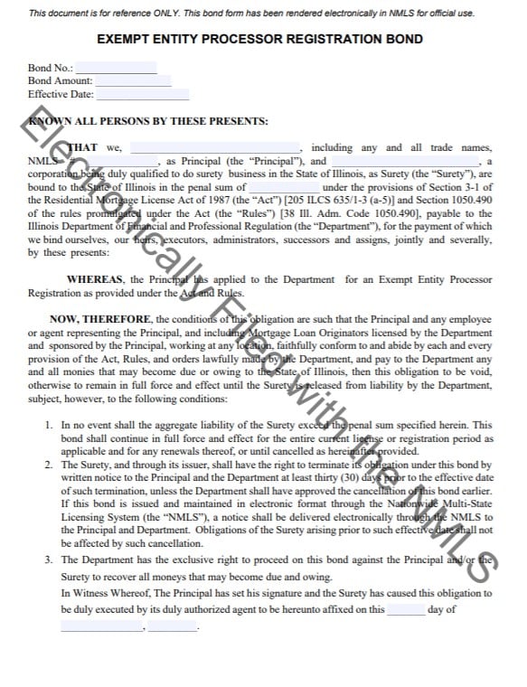 Illinois Exempt Entity Processor Bond Form
