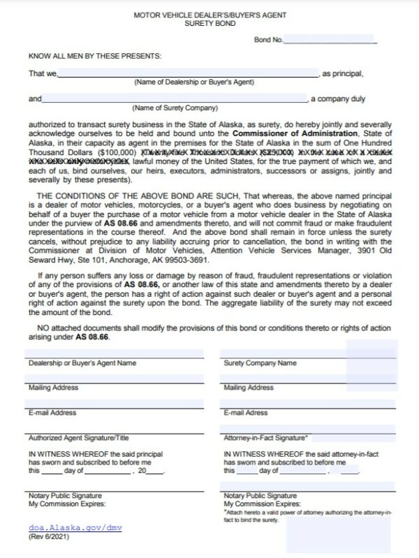 Alaska Auto Dealer Bond A Comprehensive Guide