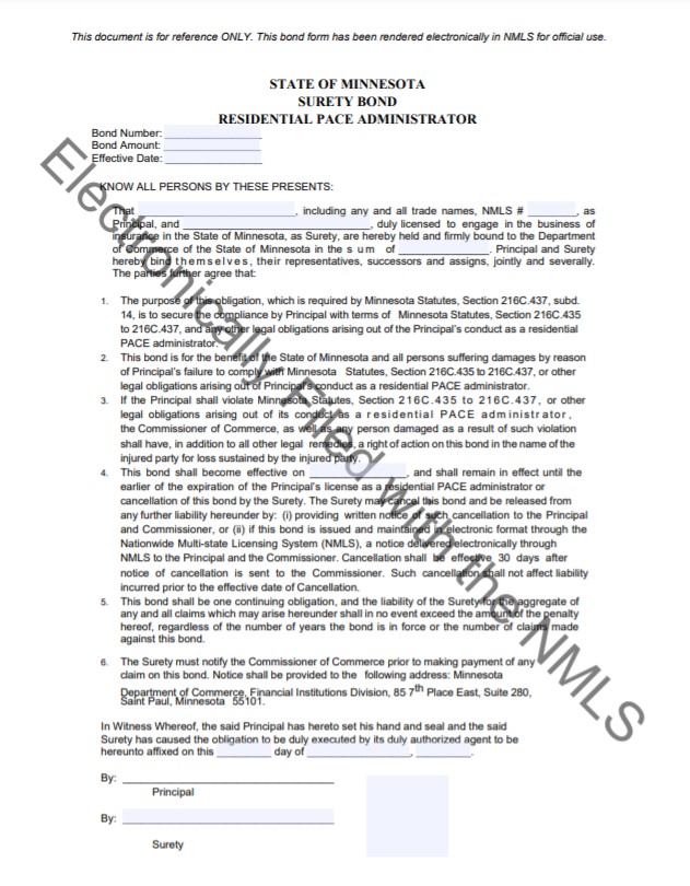 Minnesota Residential PACE Administrator Bond Form