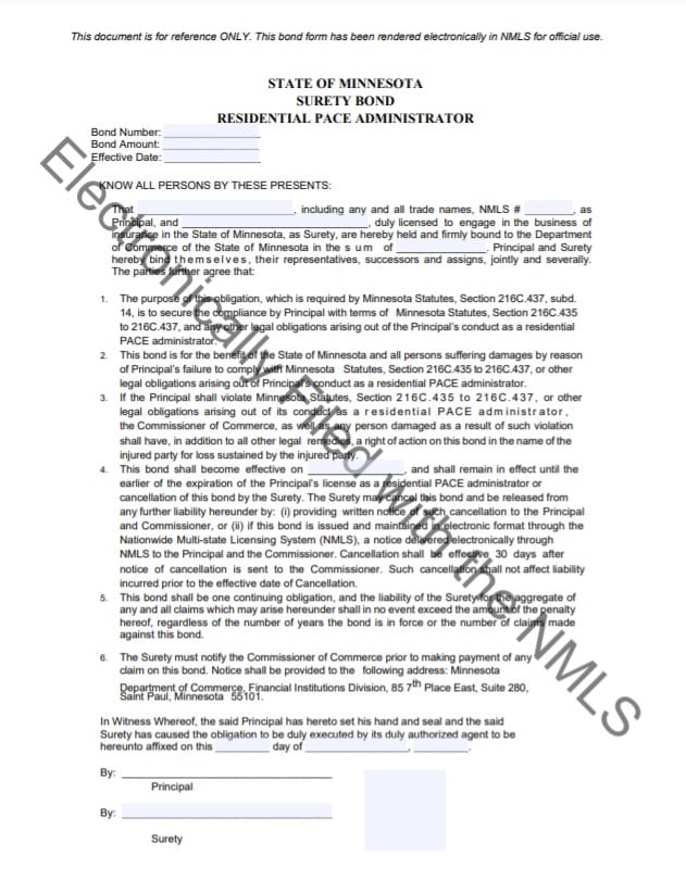 Minnesota Residential PACE Administrator Bond Form