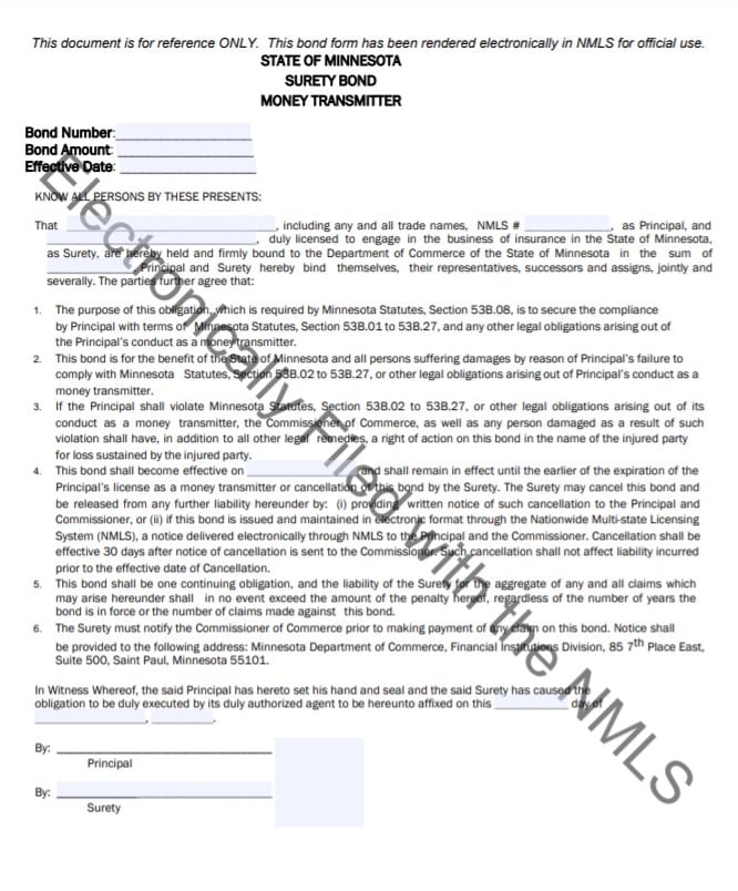 Minnesota Money Transmitter Bond Form