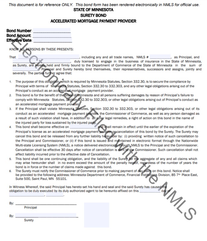 Minnesota Accelerated Mortgage Payment Provider Bond Form