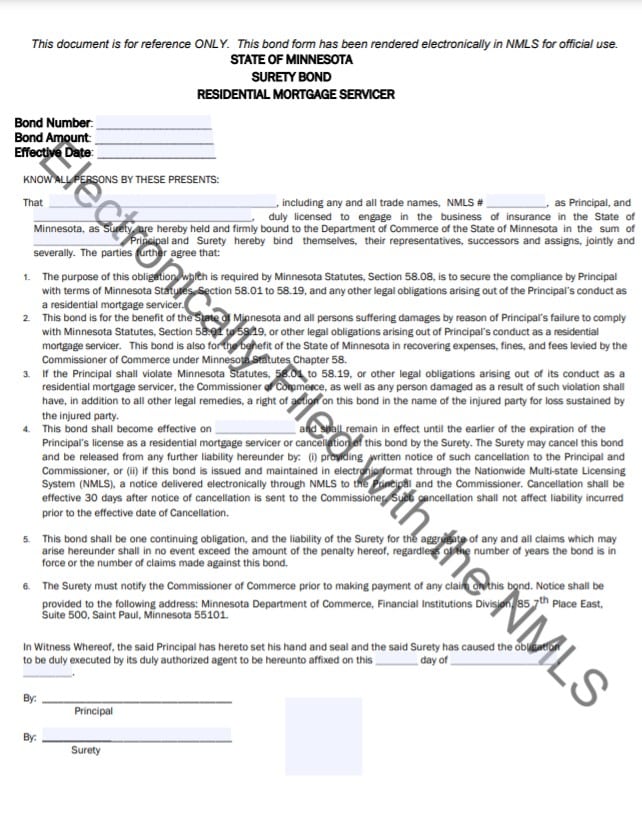 Minnesota Residential Mortgage Originator Bond Form