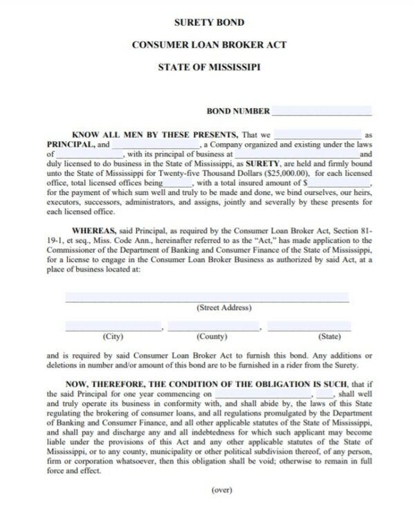 Mississippi Consumer Loan Broker Bond A Comprehensive Guide