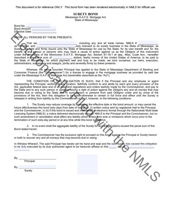 Mississippi Mortgage Broker Bond Form