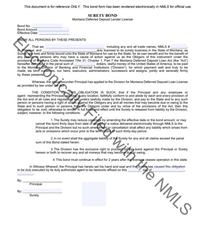 Montana Deferred Deposit Loan Bond Form