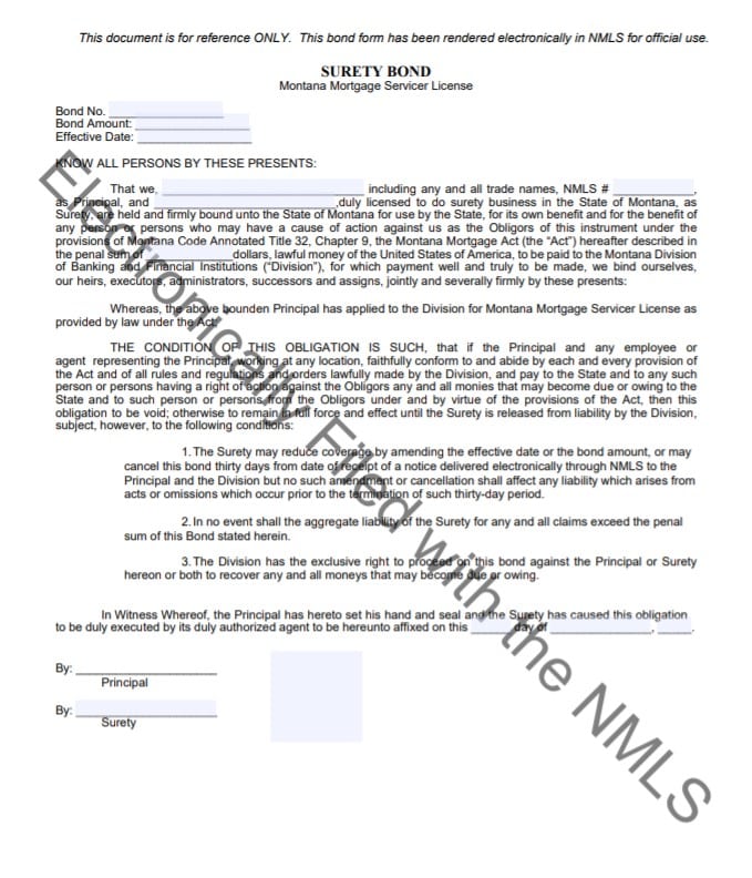 Montana Mortgage Servicer Bond Form