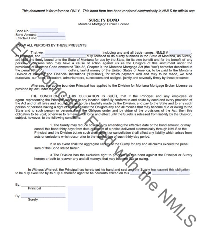 Montana Mortgage Broker Bond Form