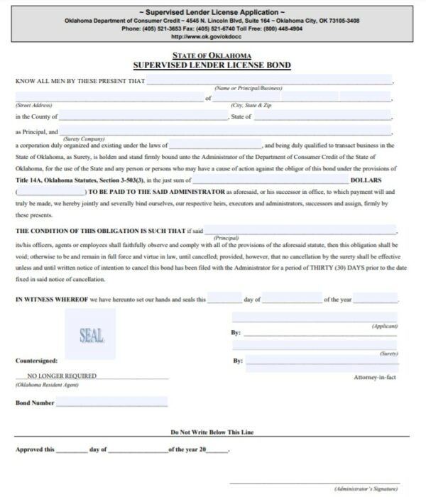 Oklahoma Supervised Lender Bond A Comprehensive Guide