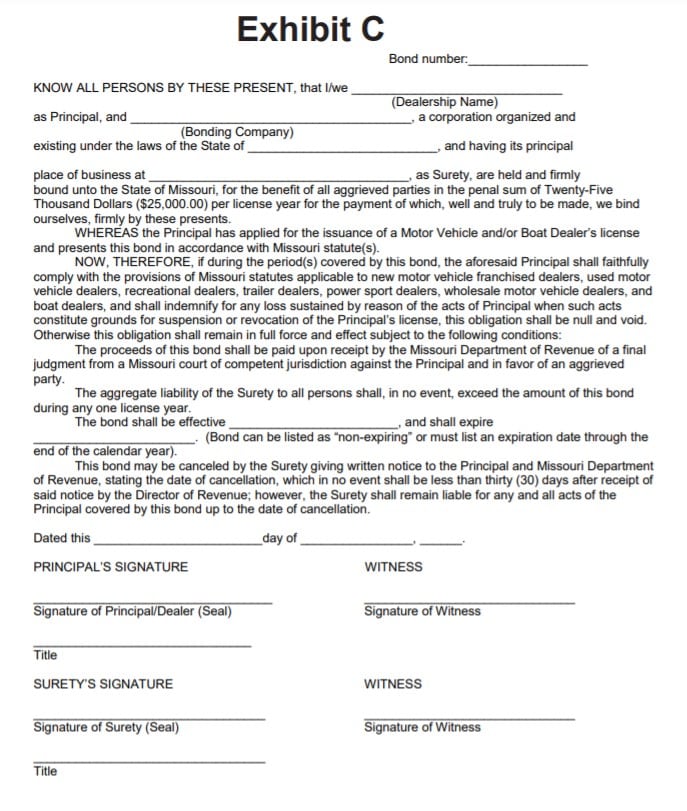 Missouri Lost Title Bond Form