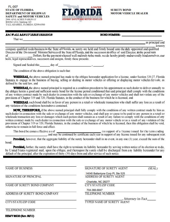 Sample Bond Form