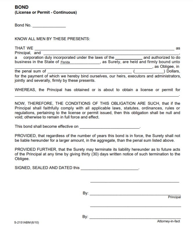 Sample Generic Bond Form