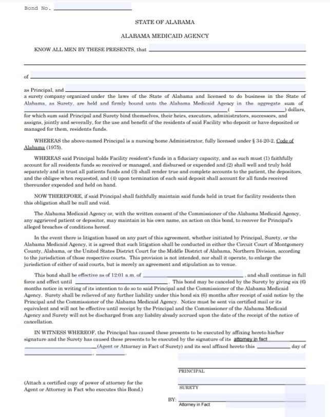 Alabama Medicaid Agency Bond Form