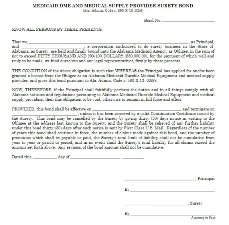 Alabama Medicaid DME and Medical Supply Provider Bond A Comprehensive
