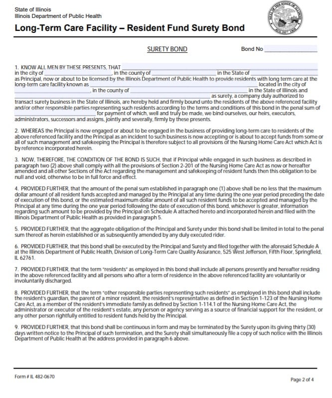 Illinois Long Term Care Facility Bond Form