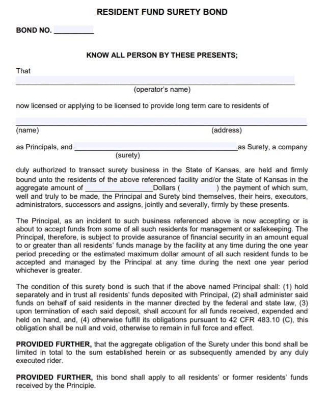 Kansas Long Term Care Bond Form