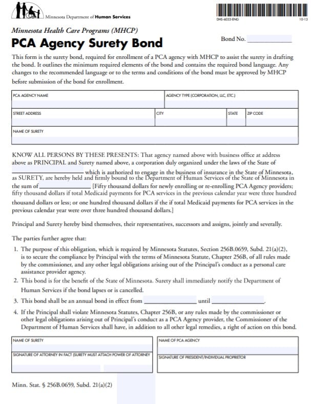 Minnesota PCA Agency Bond Form