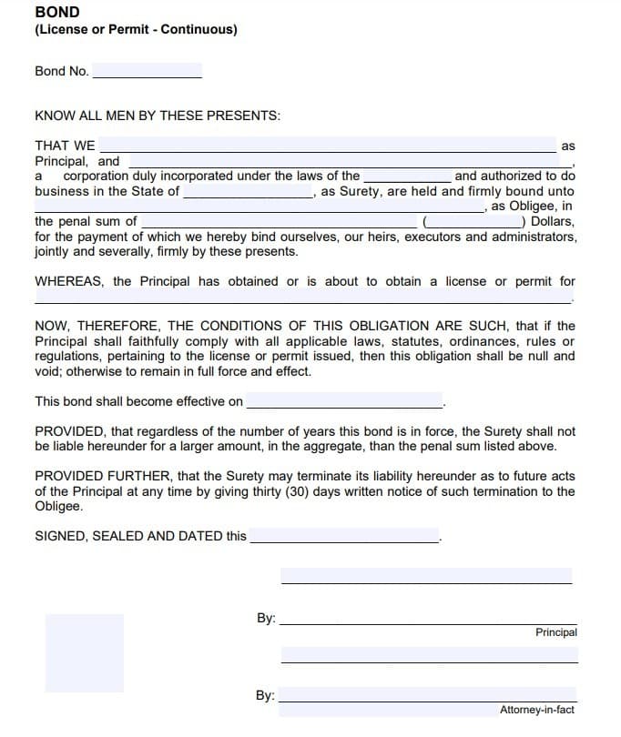 Wheatland Contractor License Bond Form