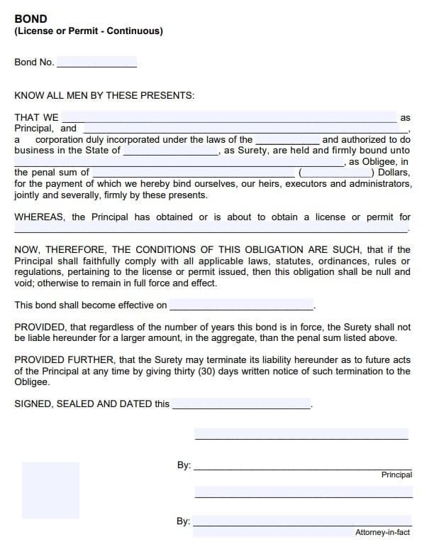 Gillette Contractor License Bond Form
