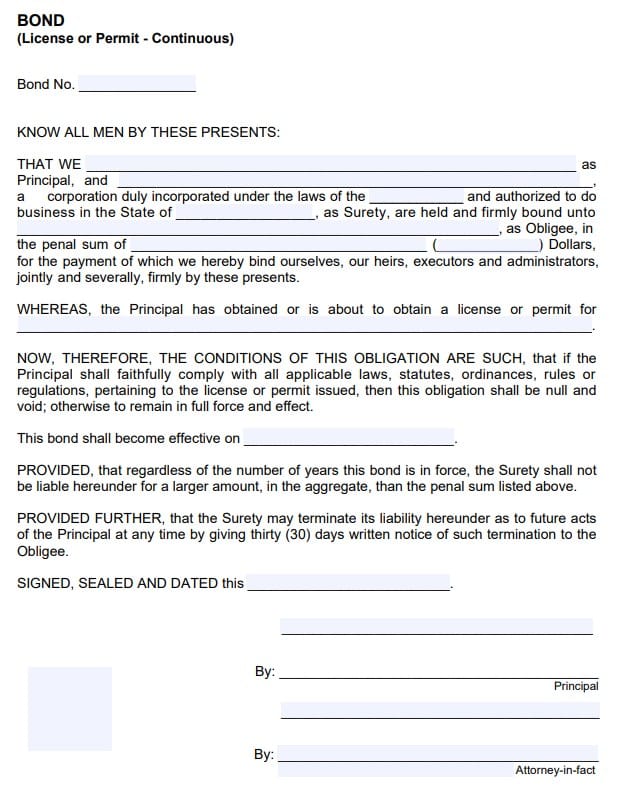 Beaufort Itinerant Merchant Surety Bond Form