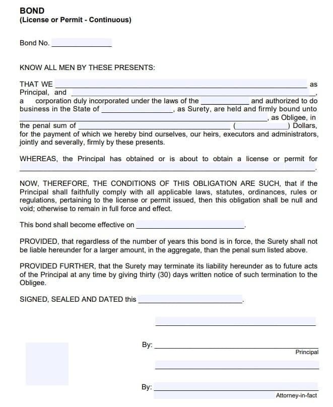 Selma Itinerant Merchant Bond Form