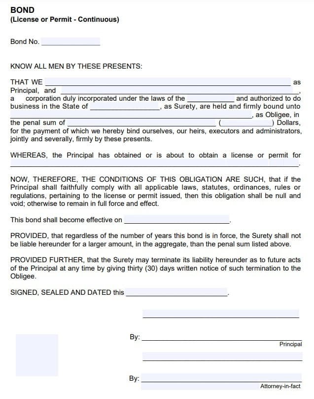 Laurinburg Itinerant Merchant Bond Form
