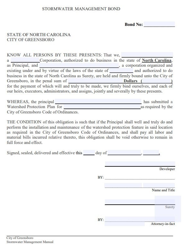 Greensboro Stormwater Management Bond Form