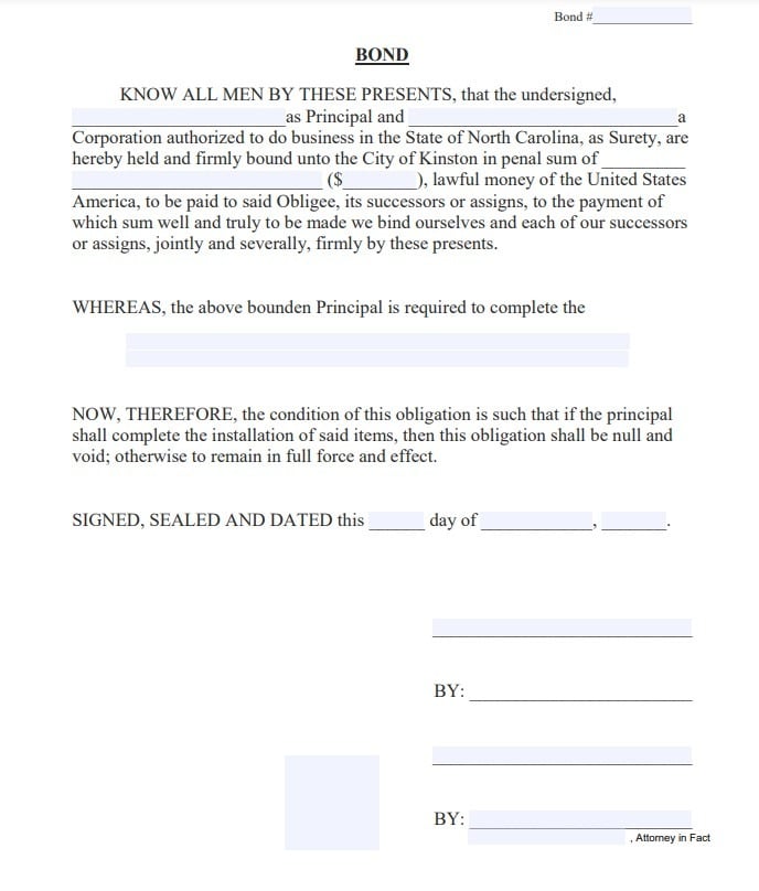 Kinston Completion Bond Form