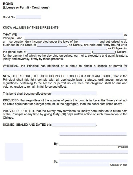 Franklin Pawnbroker Bond Form