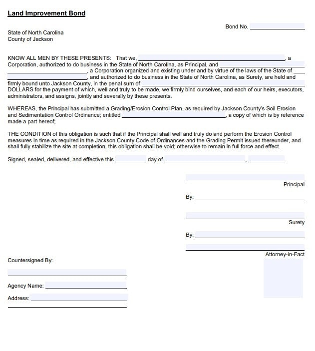 Jackson County Erosion Control Bond Form