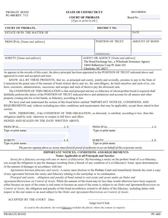 Connecticut Executor Bond Form