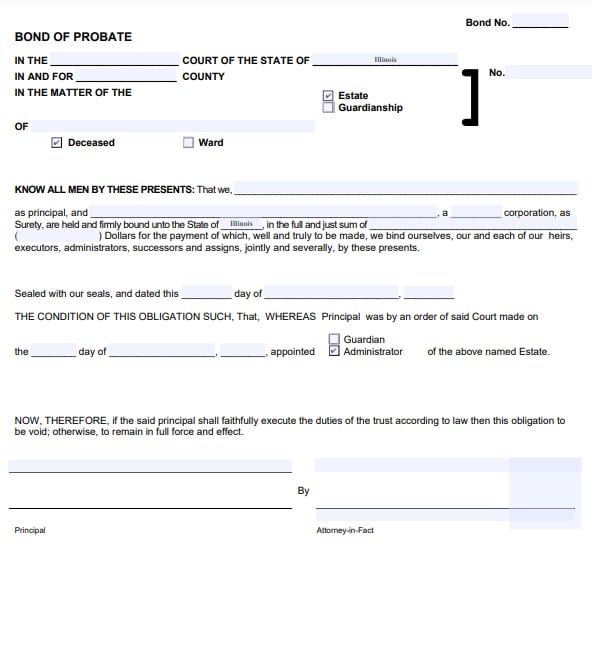 Illinois Executor Bond Form
