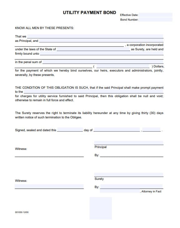 Connecticut Utility Deposit Bond Form