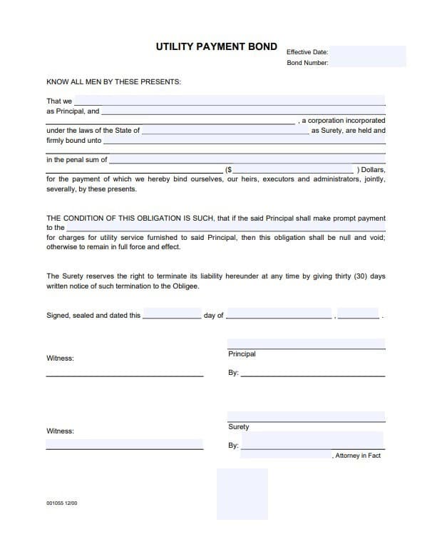 New York Utility Deposit Bond Form