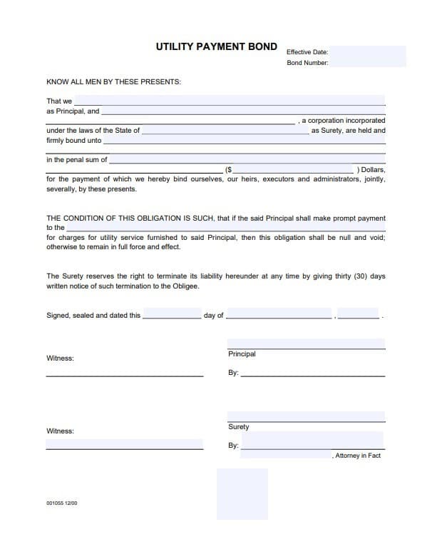 Naperville Utility Deposit Bond Form