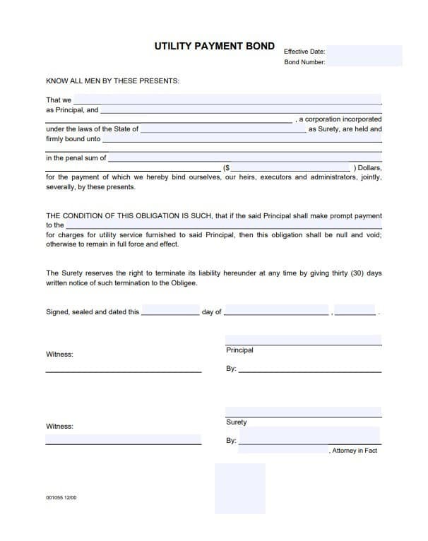 Maine Utility Deposit Bond Form