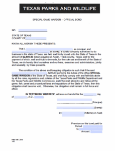 Texas Special Game Warden Bond Form