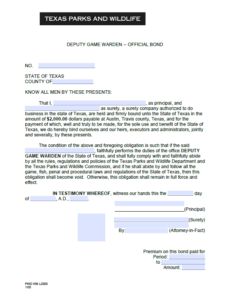 Texas Deputy Game Warden Bond Form